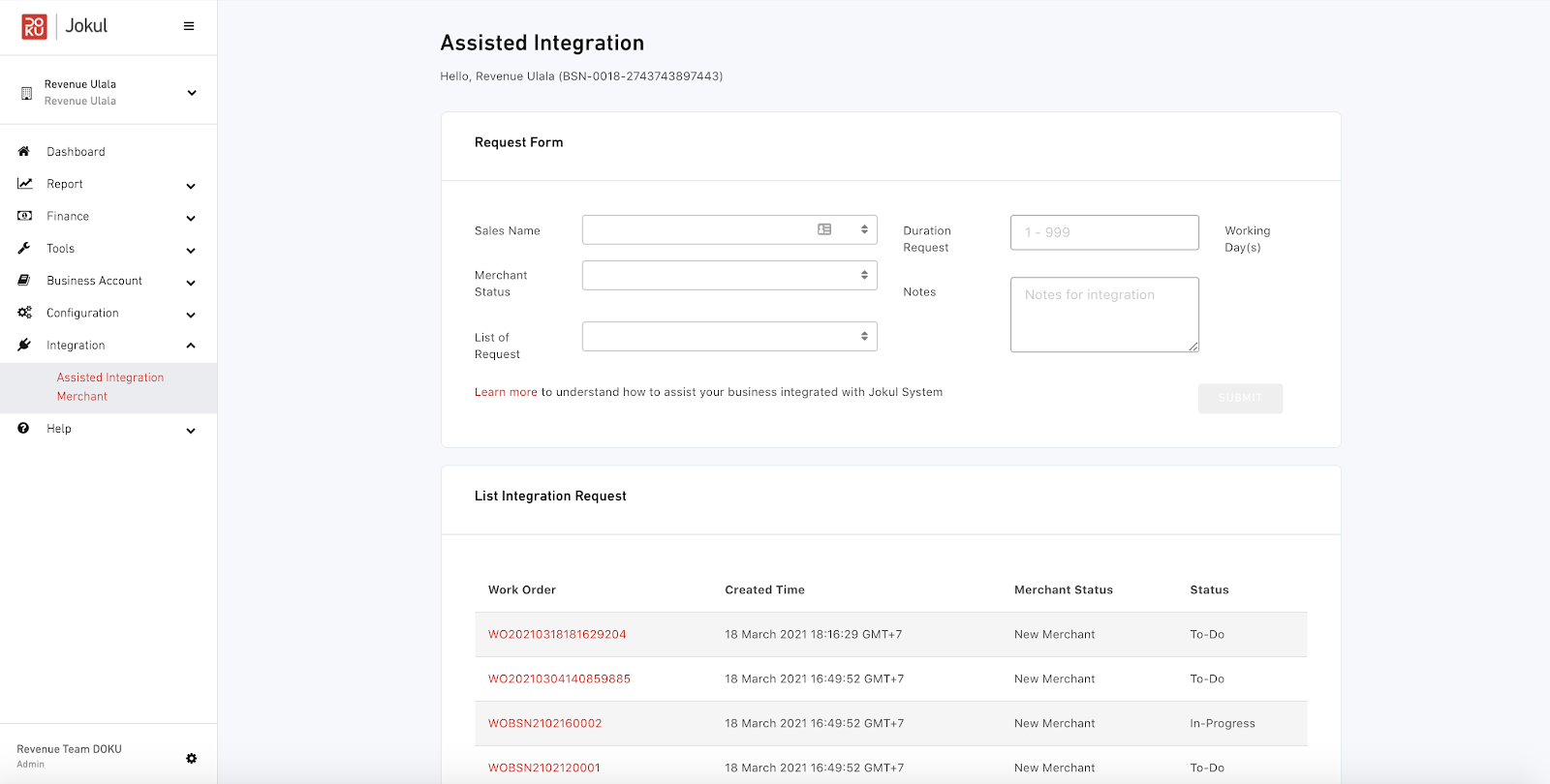 Assisted Integration External Role Menu