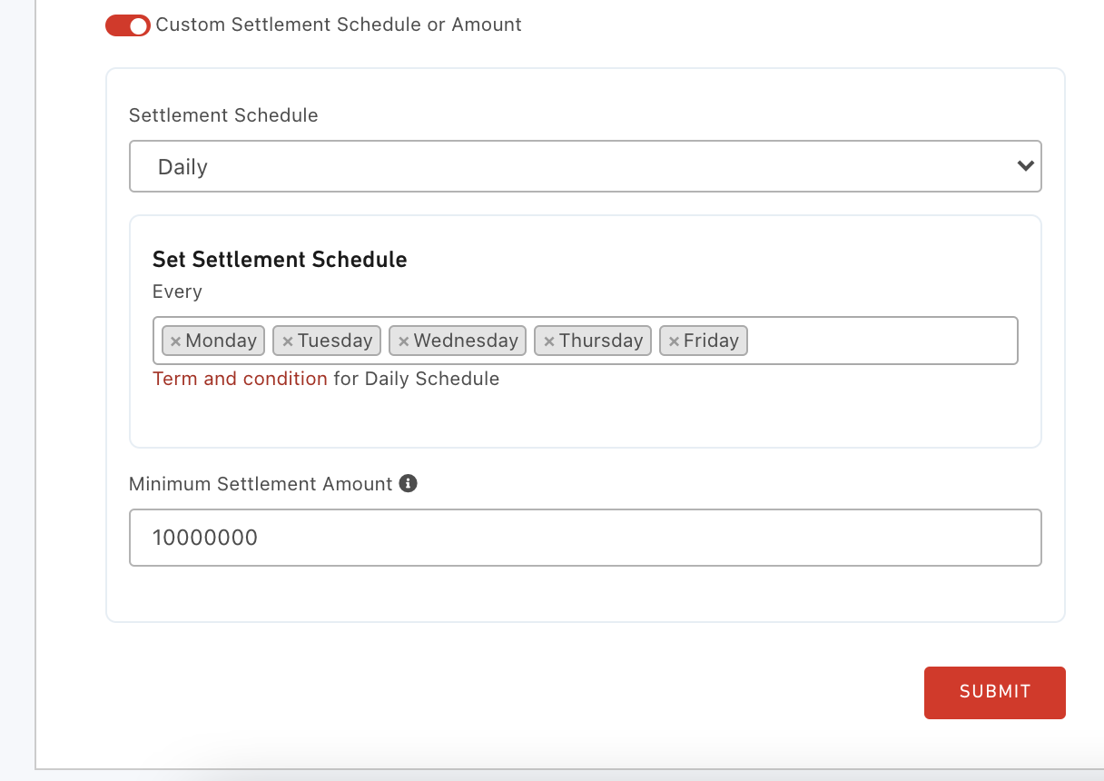 Settlement schedule configuration