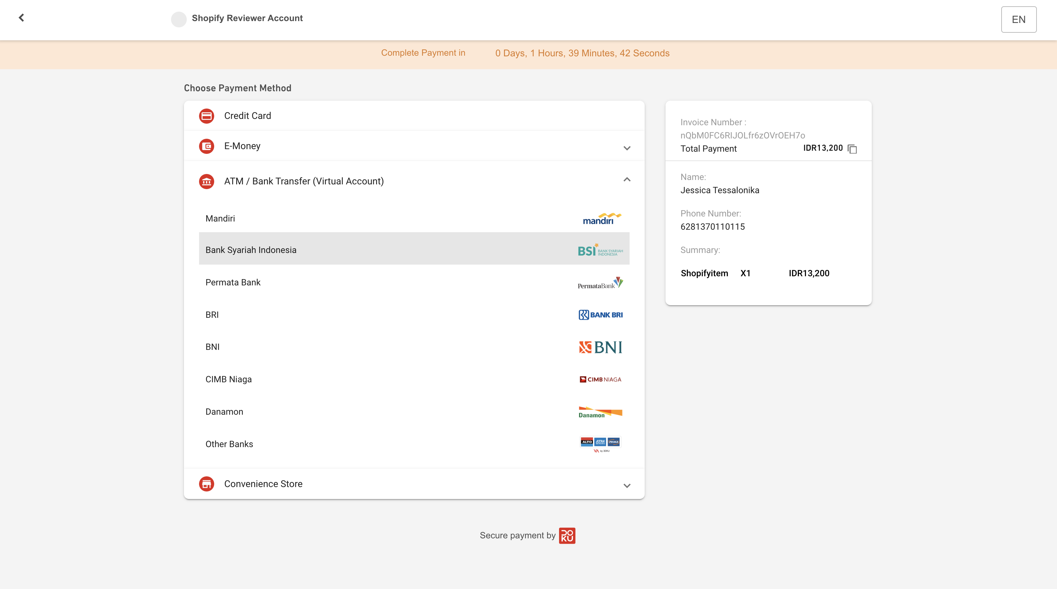 Select payment method on DOKU Payment Page