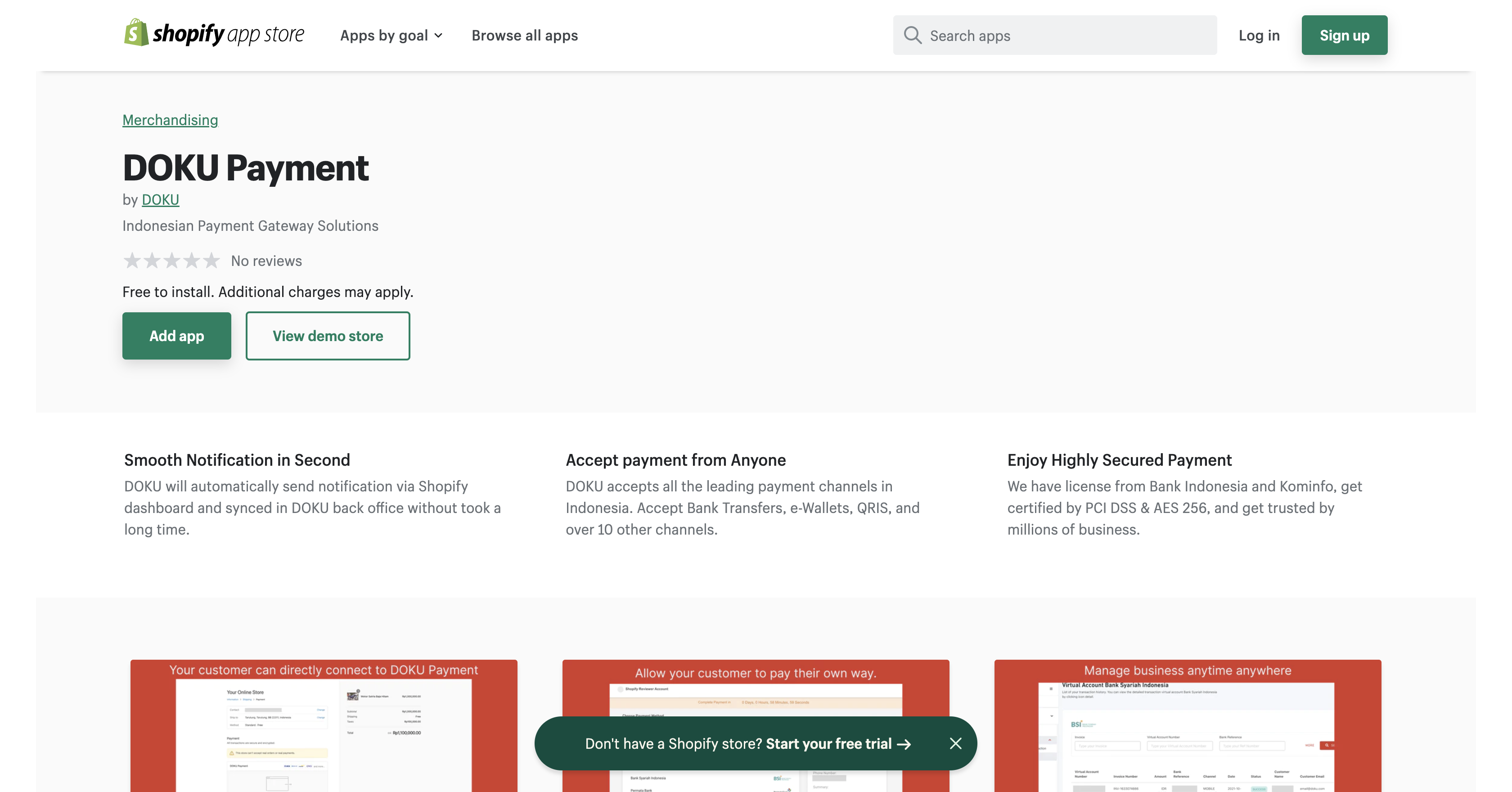 Add DOKU Payment's App on your Shopify Store