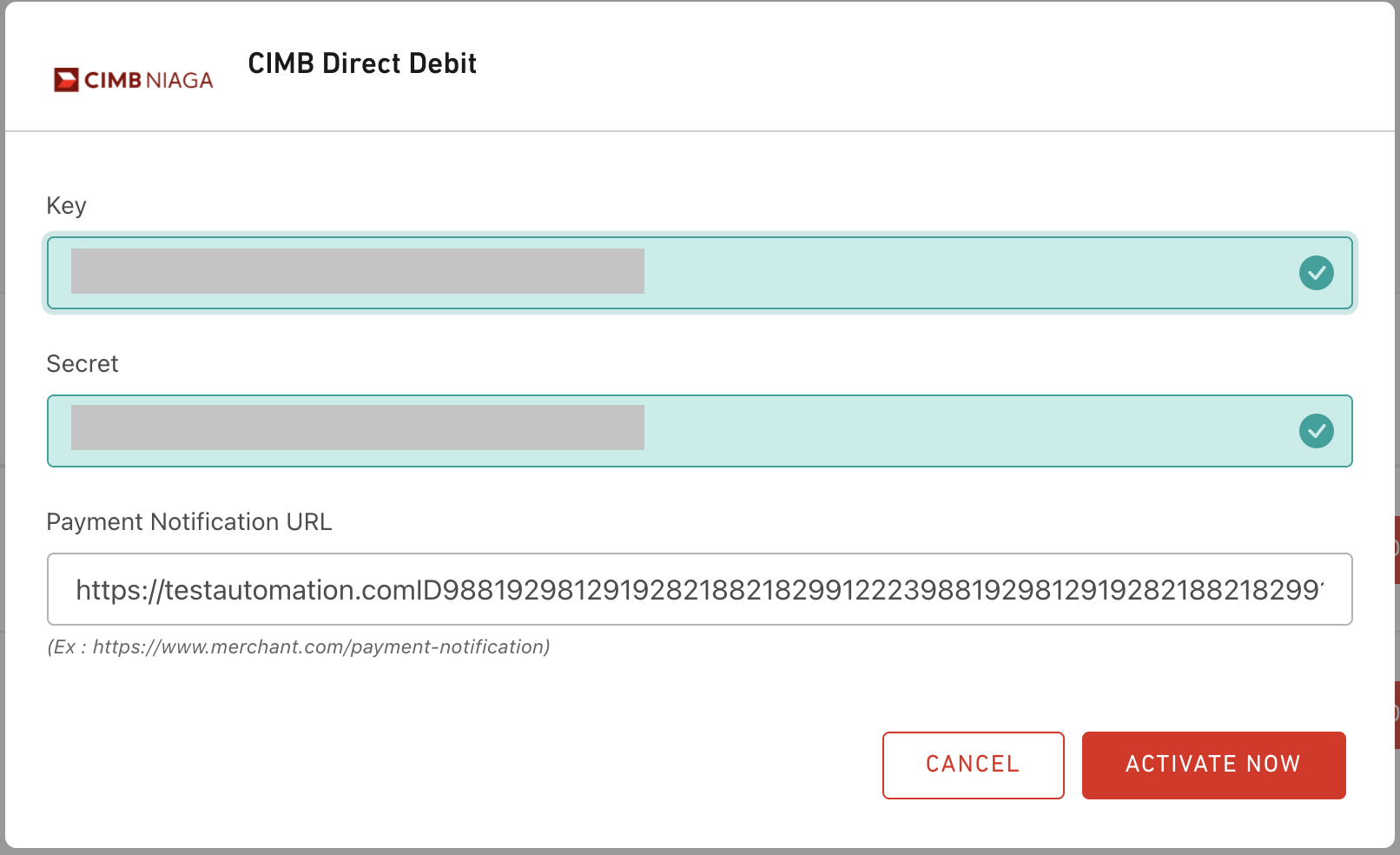  Direct API - CIMB Direct Debit Credential Request Step 2