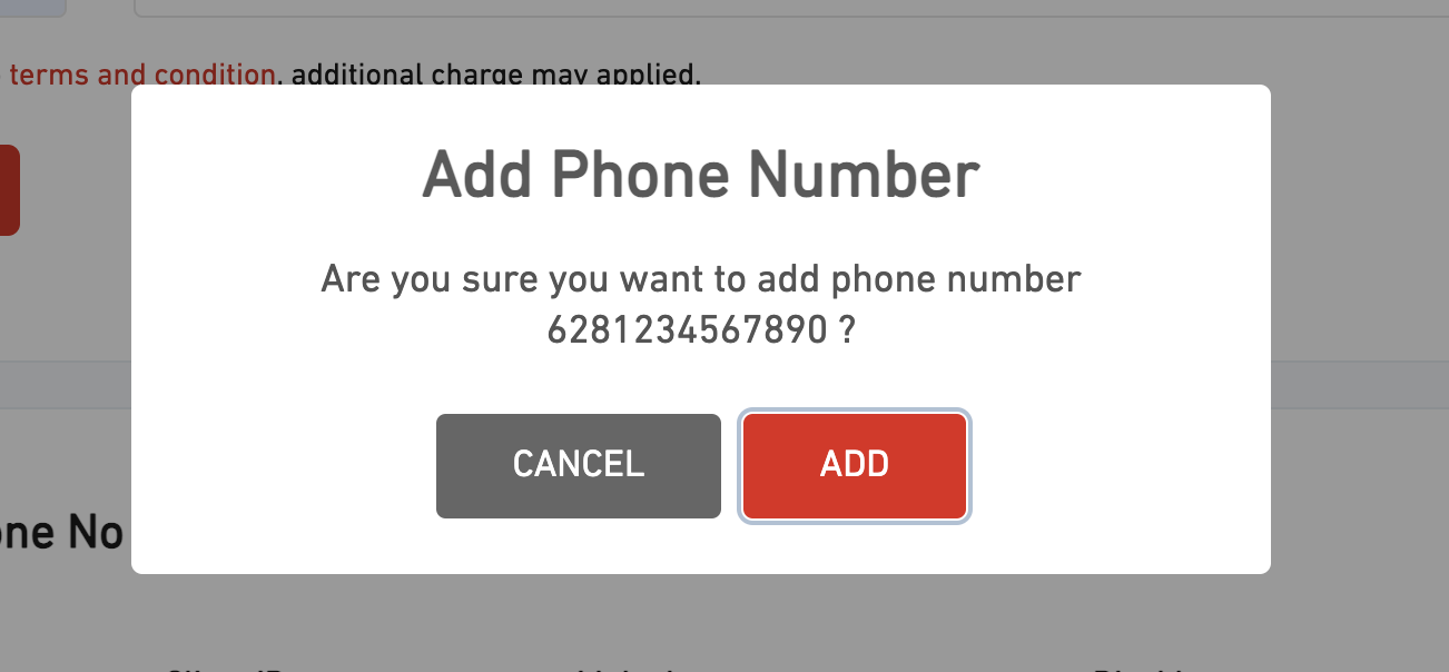 Pop-Up Message about adding WhatsApp Number